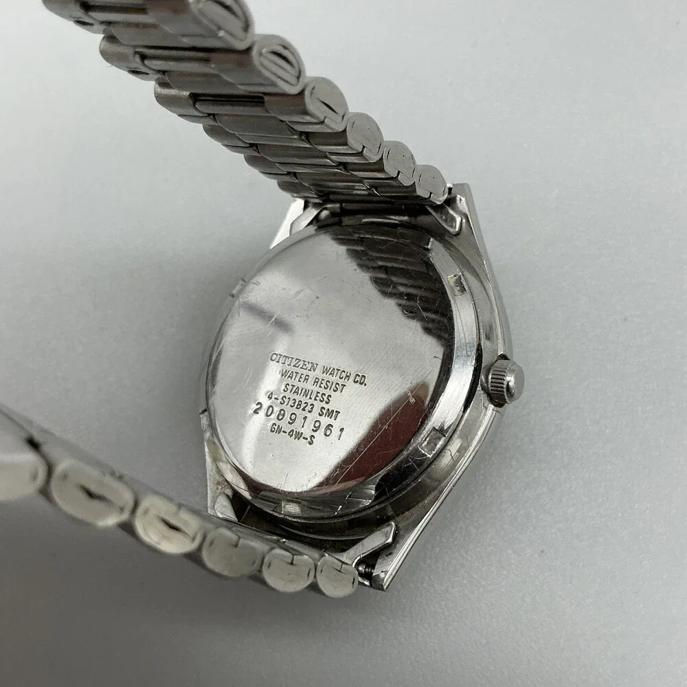 Vintage Citizen Mens Watch 35mm 4-S13823 Stainless Day Date New Battery 7